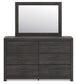 Hollivern Full Panel Bed with Storage with Mirrored Dresser