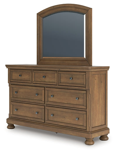 Feddinger California King Panel Bed with Mirrored Dresser and Nightstand