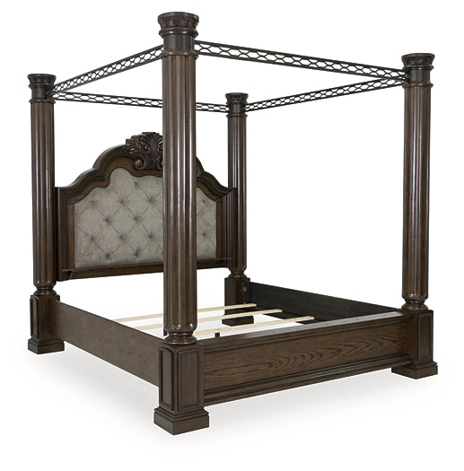 Maylee King Canopy Bed with Mirrored Dresser