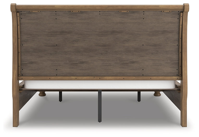 Feddinger California King Storage Sleigh Bed with Mirrored Dresser