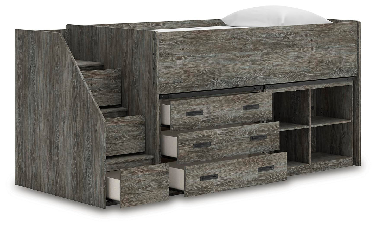 Frandern Twin Loft  Bed with Bookcase and Drawer Storage
