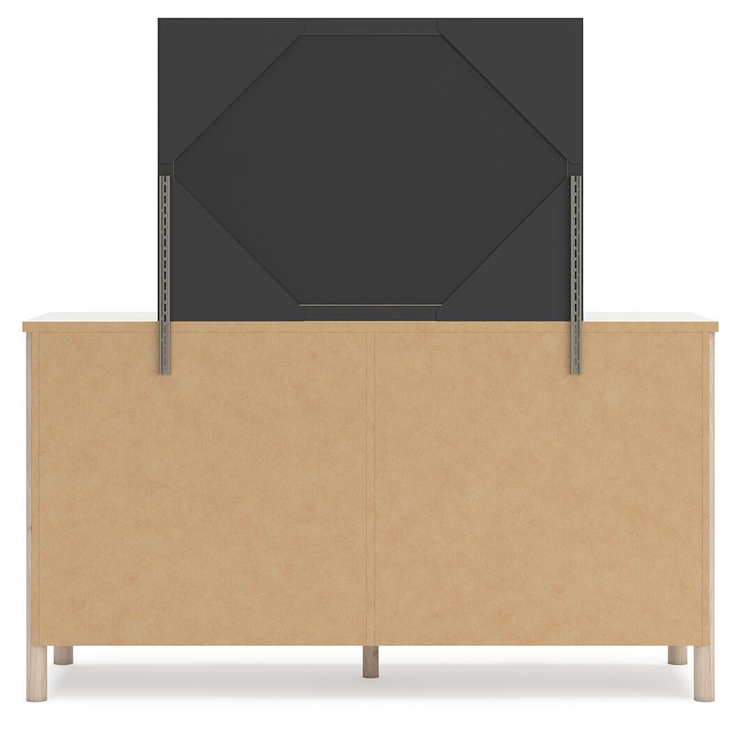 Cadmori Queen Upholstered Panel Bed with Mirrored Dresser and Nightstand