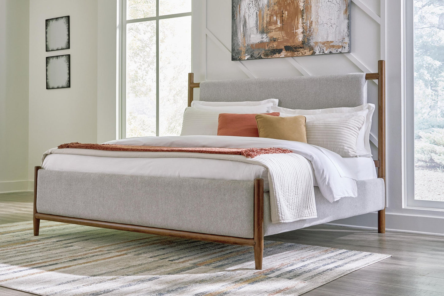 Lyncott California King Upholstered Bed, Dresser, Mirror, Chest and Nightstand