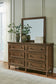 Sturlayne Queen Upholstered Panel Bed, Dresser, Mirror and Nightstand