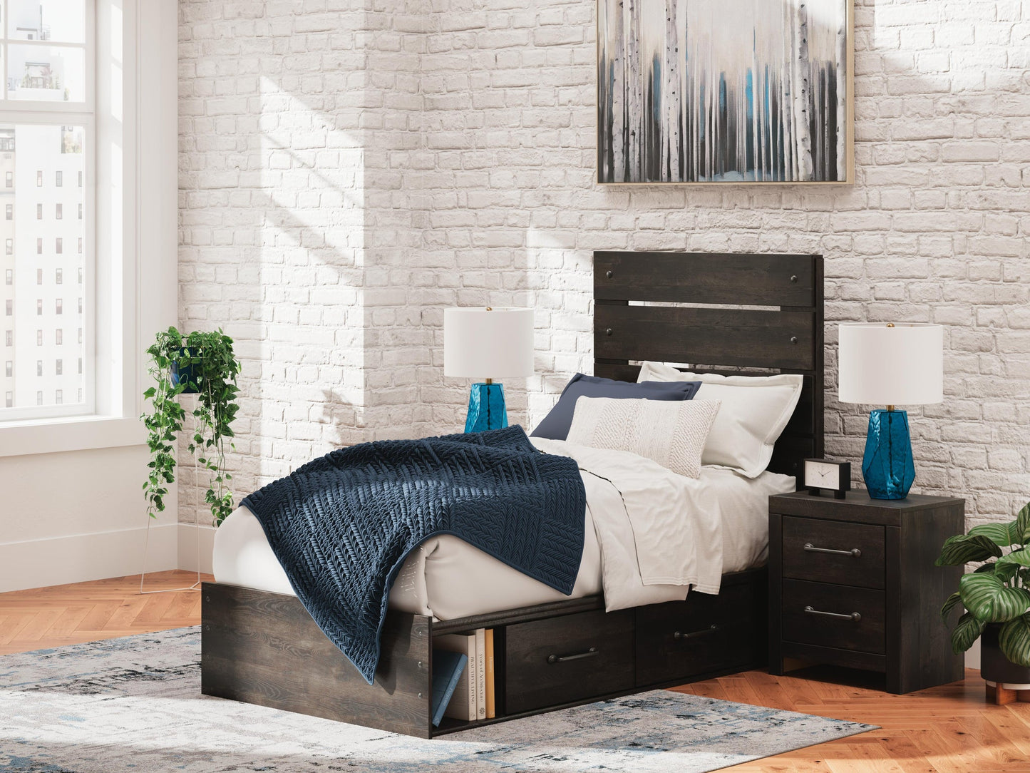 Hollivern Twin Panel Storage Bed, Dresser and Mirror