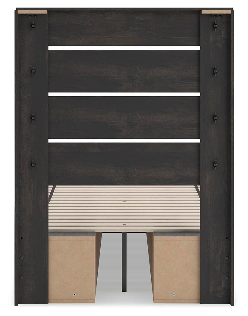 Hollivern Twin Panel Bed with Storage, Dresser, Mirror, Chest and Nightstand