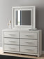 Zuraleus King Upholstered Panel Platform Storage Bed, Dresser and Mirror