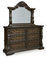 Maylee California King Canopy Bed, Dresser, Mirror, Chest and Nightstand