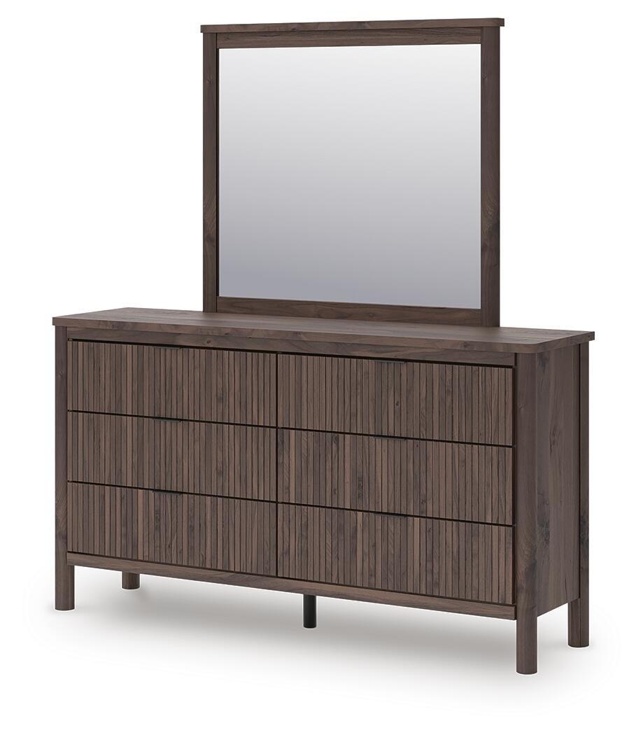 Pamytta Full Upholstered Panel Bed, Dresser, Mirror, Chest and Nightstand
