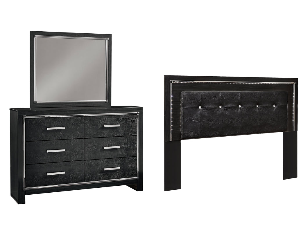 Kaydell King/California King Upholstered Panel Headboard with Mirrored Dresser